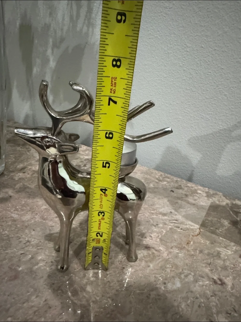Polished chrome reindeer tea light candle Holder weighted 7.5” tall